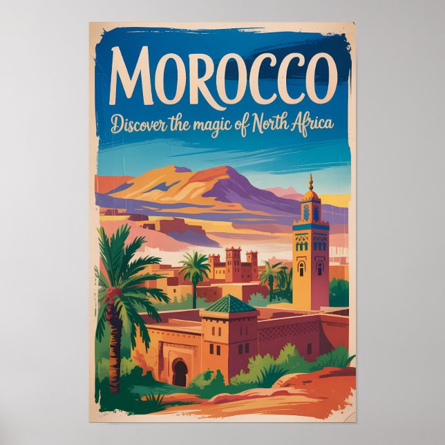 Affiche Illustration de voyage d'art vintage du Maroc (Devant)