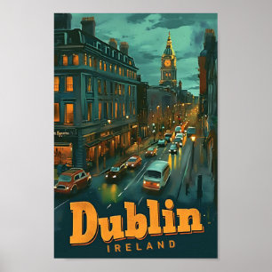 Affiche Illustration de voyage d'art Vintage Dublin Irland