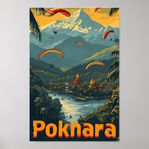Affiche Illustration de voyage d'art Vintage Pokhara Nepal