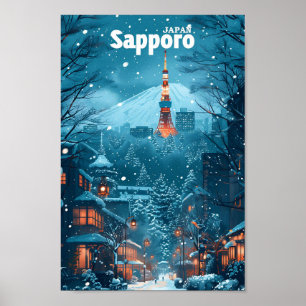 Affiche Illustration de voyage d'art Vintage Sapporo Japon