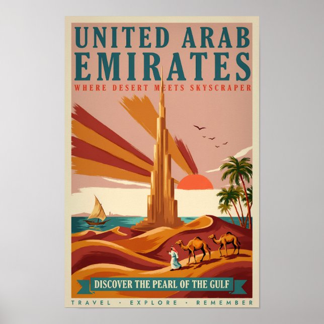 Affiche Illustration de voyage de chameau UAE Burj Khalifa (Devant)