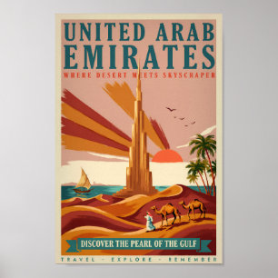 Affiche Illustration de voyage de chameau UAE Burj Khalifa