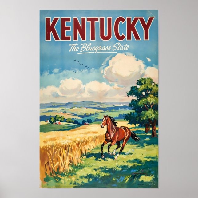 Affiche Illustration de voyage de chevaux du Kentucky Art  (Devant)