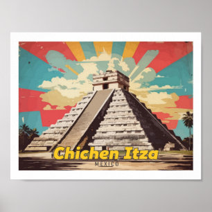 Affiche Illustration de voyage de Chichen Itza Mexico Pop