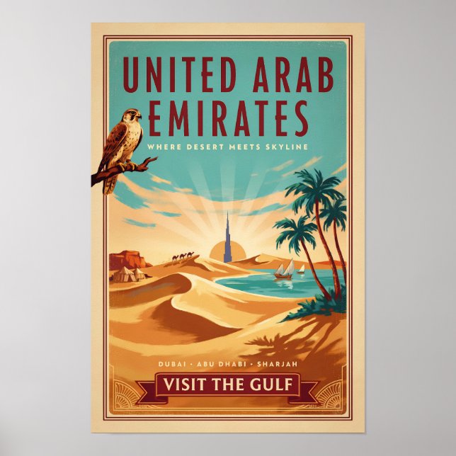 Affiche Illustration de voyage de faucon de désert de Duba (Devant)
