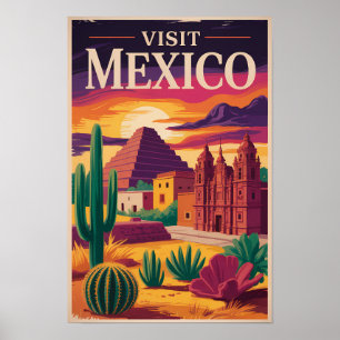 Affiche Illustration de voyage de la culture mexicaine vin