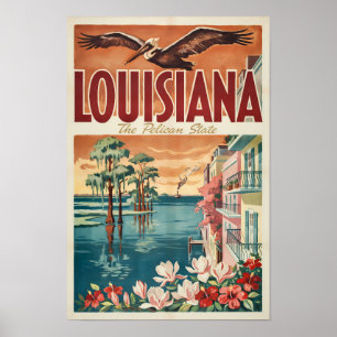 Affiche Illustration de voyage de l'État du Pélican de Lou