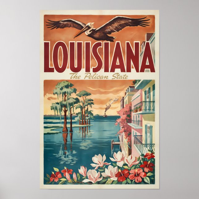 Affiche Illustration de voyage de l'État du Pélican de Lou (Devant)