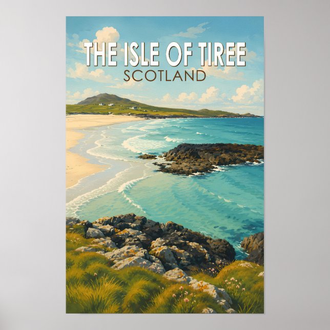 Affiche Illustration de voyage de l'île de Tiree en Écosse (Devant)