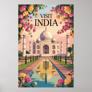 Affiche Illustration de voyage de l'Inde Taj Mahal Art vin