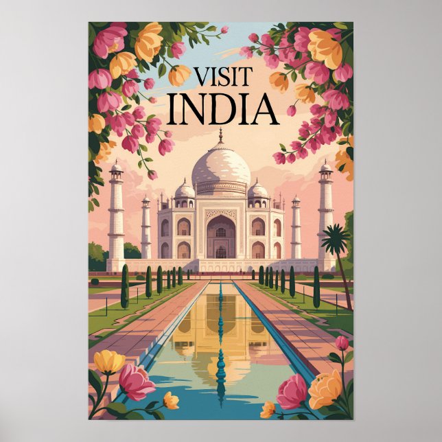 Affiche Illustration de voyage de l'Inde Taj Mahal Art vin (Devant)