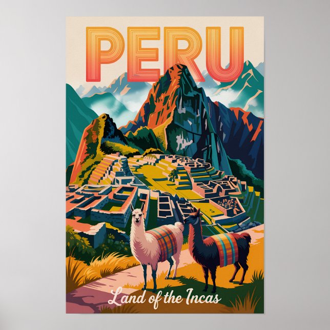Affiche Illustration de voyage de Machu Picchu Pérou Art V (Devant)