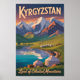 Affiche Illustration de voyage de montagnes du Kirghizista