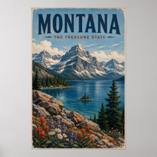 Affiche Illustration de voyage de montagnes du Montana Art