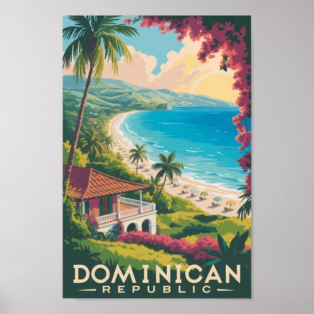 Affiche Illustration de voyage de plage en République domi (Devant)