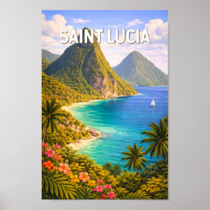Affiche Illustration de voyage de Sainte-Lucie Art vintage