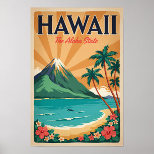 Affiche Illustration de voyage de volcan d'Hawaii Art vint