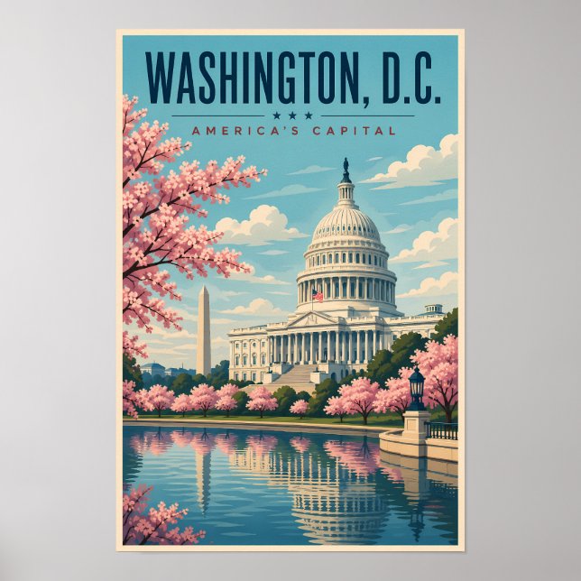 Affiche Illustration de voyage des cerisiers en fleurs à W (Devant)