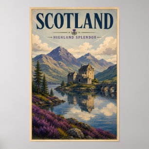 Affiche Illustration de voyage des Highlands écossais