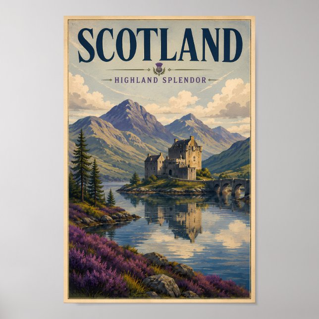Affiche Illustration de voyage des Highlands écossais (Devant)