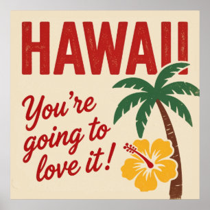 Affiche Illustration de voyage des îles hawaïennes rétro v