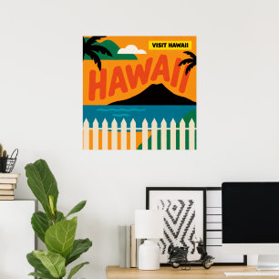 Affiche Illustration de voyage des îles hawaïennes rétro v