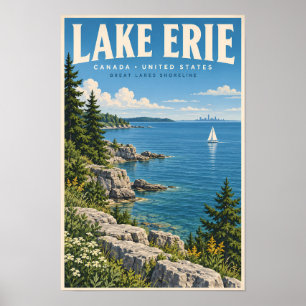 Affiche Illustration de voyage du lac Érié Art vintage