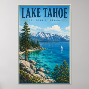 Affiche Illustration de voyage du lac Tahoe Californie Nev