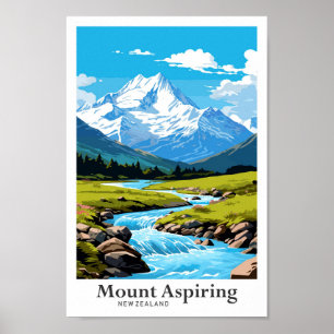 Affiche Illustration de voyage du Mont Aspiring en Nouvell