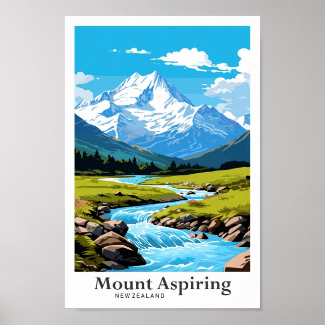 Affiche Illustration de voyage du Mont Aspiring en Nouvell (Devant)