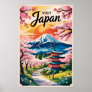Affiche Illustration de voyage du mont Fuji au Japon Art v
