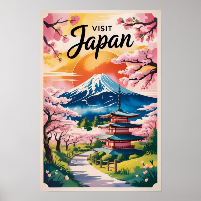 Affiche Illustration de voyage du mont Fuji au Japon Art v (Devant)