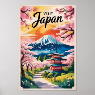 Affiche Illustration de voyage du mont Fuji au Japon Art v