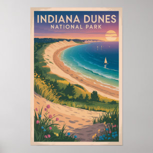 Affiche Illustration de voyage du parc national des dunes