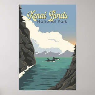 Affiche Illustration de voyage du parc national des fjords