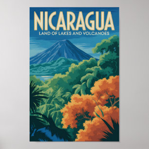 Affiche Illustration de voyage du volcan du Nicaragua Art 