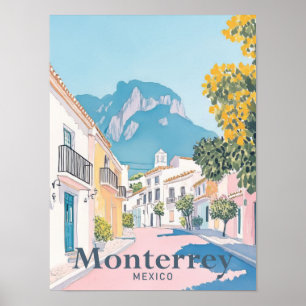Affiche Illustration de voyage en aquarelle Monterrey Mexi