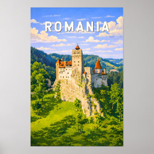Affiche Illustration de voyage en Roumanie Art vintage