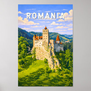 Affiche Illustration de voyage en Roumanie Art vintage