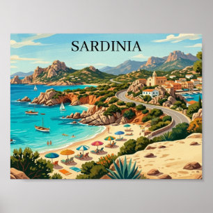 Affiche Illustration de voyage en Sardaigne Italie vintage