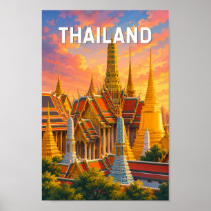 Affiche Illustration de voyage en Thaïlande Art vintage