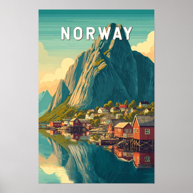 Affiche Illustration de voyage Norvège Art vintage (Devant)