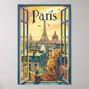 Affiche Illustration de voyage Paris France Vintage Retro