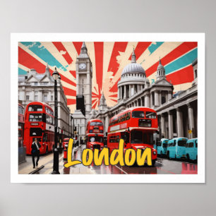 Affiche Illustration de voyage Pop Art Londres Angleterre
