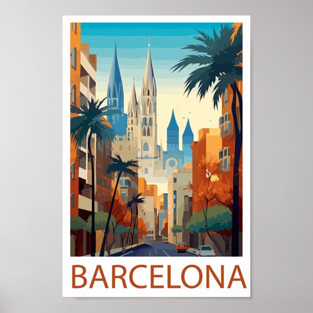 Affiche Illustration de voyage rétro à Barcelone (Devant)