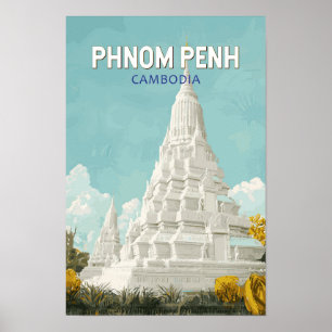 Affiche Illustration de voyage rétro à Phnom Penh Cambodge