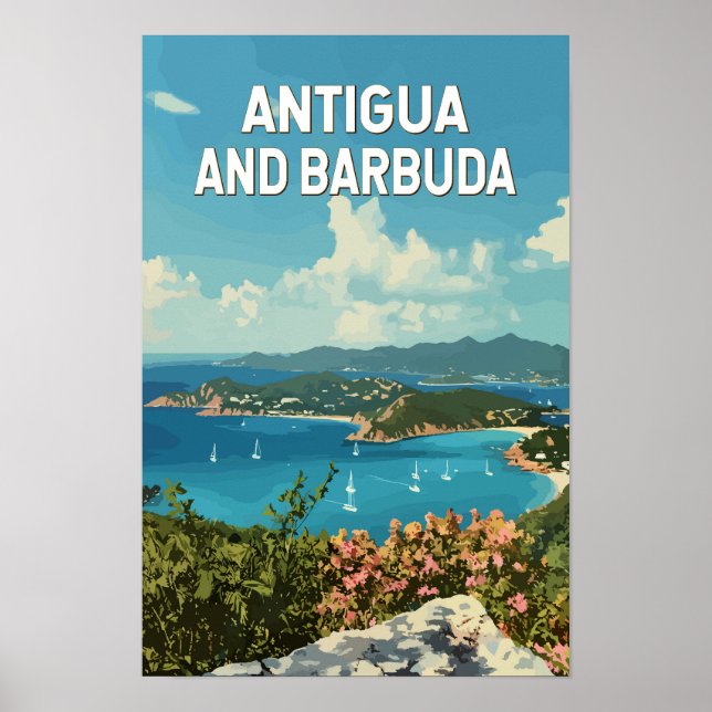 Affiche Illustration de voyage rétro d'Antigua-et-Barbuda (Devant)