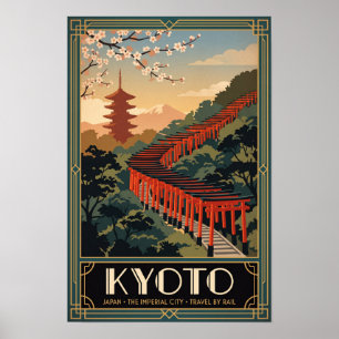 Affiche Illustration de voyage rétro de Kyoto Japon vintag
