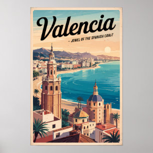 Affiche Illustration de voyage rétro de la côte de Valence