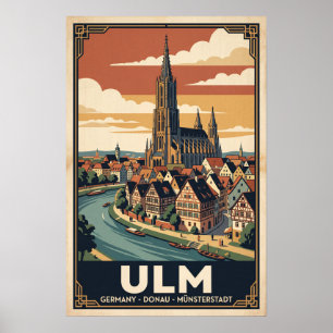 Affiche Illustration de voyage rétro de Ulm Allemagne Vint